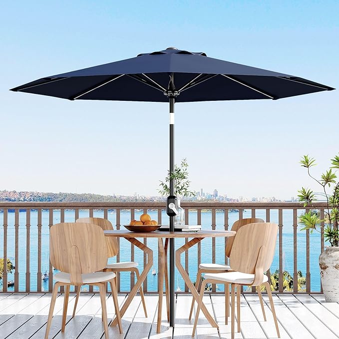 10FT Outdoor Patio Market Umbrella, 8 Sturdy Ribs Table Umbrella with Crank Lift & Push Button Tilt, UV Protection Waterproof for Pool, Deck, Yard, Garden, Navy Blue