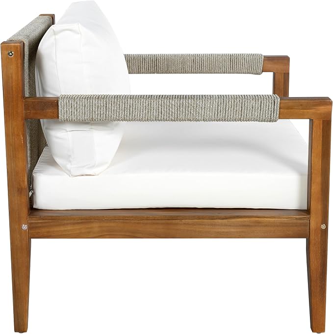 3 Pieces Outdoor Sectional Sofa Set,Rope Woven Patio Conversation Set with Solid Acacia Wood Frame,Water-Resistant Removable Cushions for Backyard,Deck and Poolside (Beige#40)