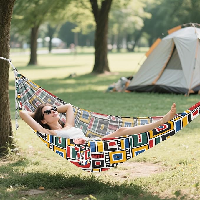 Camping Hammock Outdoor Hammocks for Outside Geometric Beach Trees Portable Lightweight with Pockets Tree Straps Indoor