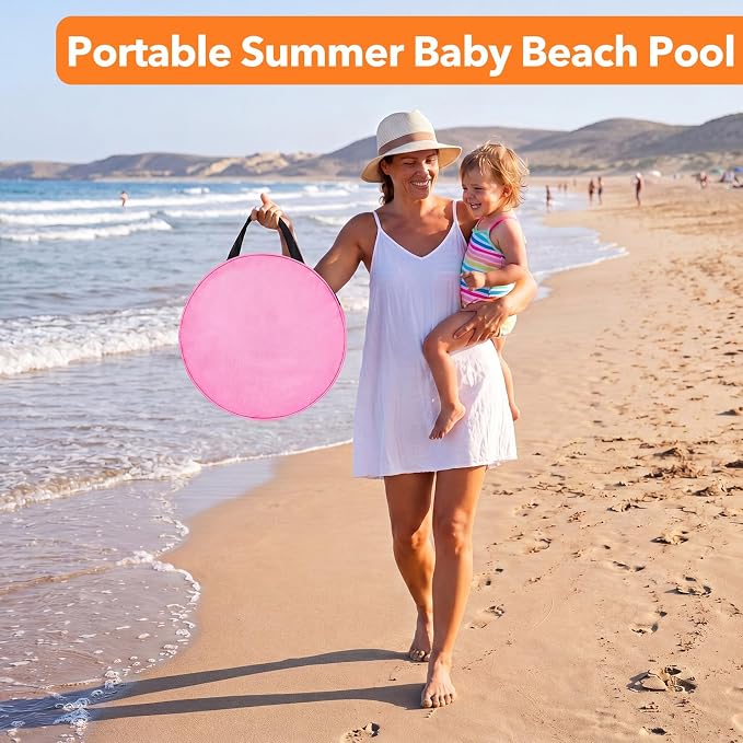 Hungdao Pop up Baby Beach Pool Portable Toddler Paddling Pool Cute Shape Beach Pit with Water Bag and Storage Bag for Infant Kids Boys and Girls Outdoor Summer Camping Traveling Vacation(Donut)