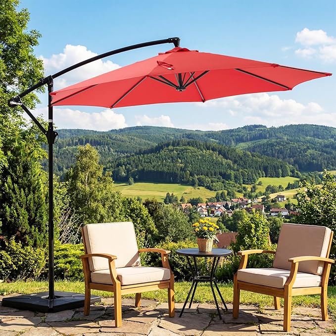 OLIXIS Offset Patio Umbrella, 9.8FT Cantilever Table Umbrellas for Outdoor Sun Shade UV Protection with Easy Tilt Adjustment, 8 Ribs for Backyard, Lawn, Garden, Pool