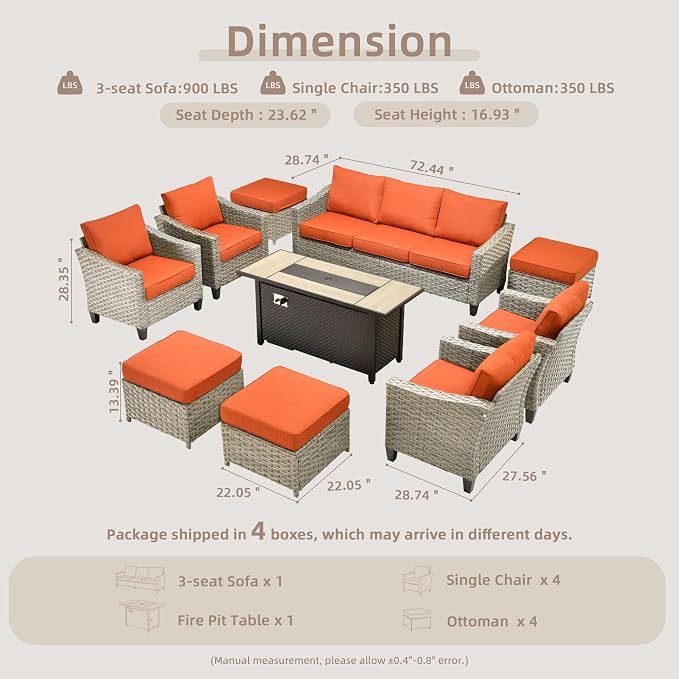 CAODOC Wicker Patio Furniture Set,8 Pieces Modern Outdoor Conversation Set Sectional Sofa with Cushion and Ottomans for Garden, Poolside, Backyard
