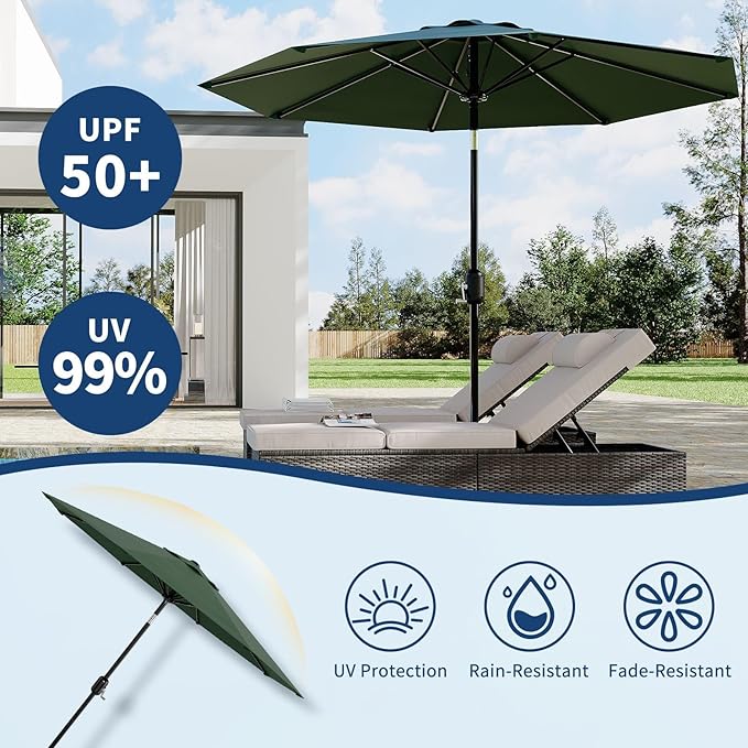 10FT Premium Patio Umbrella, Heavy Duty 8-Rib Steel Frame with Crank & Tilt, UV Protection, Fade Resistant Waterproof Polyster Canopy for Outdoor
