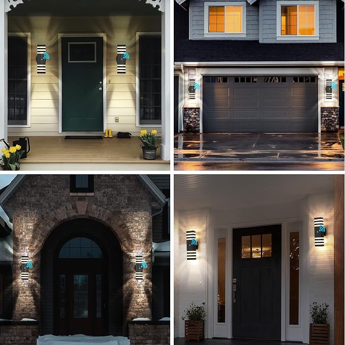 1 Pack Dusk to Dawn Outdoor Wall Lights Fixture, Up and Down LED Outdoor Wall Sconce Porch Lights, IP65 3000K Warm White Matte Black Exterior Lights for House Garage Front Porch