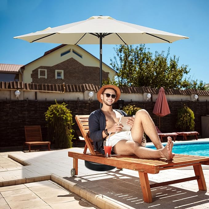 HealSmart 2pcs 9ft Patio Umbrella with Push Button Tilt/Crank, Outdoor Table Market Yard Umbrella with 8 Sturdy Ribs for Garden, Backyard, Deck, Pool, Beige