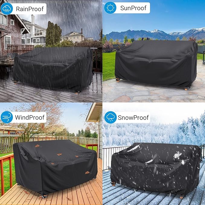 Mrrihand Heavy Duty Patio Sofa Cover Waterproof, 3-Seater Outdoor Sofa Loveseat Cover, Outdoor Patio Furniture Cover with Air Vent and Handles, 85" W×35" D×35" H, Black