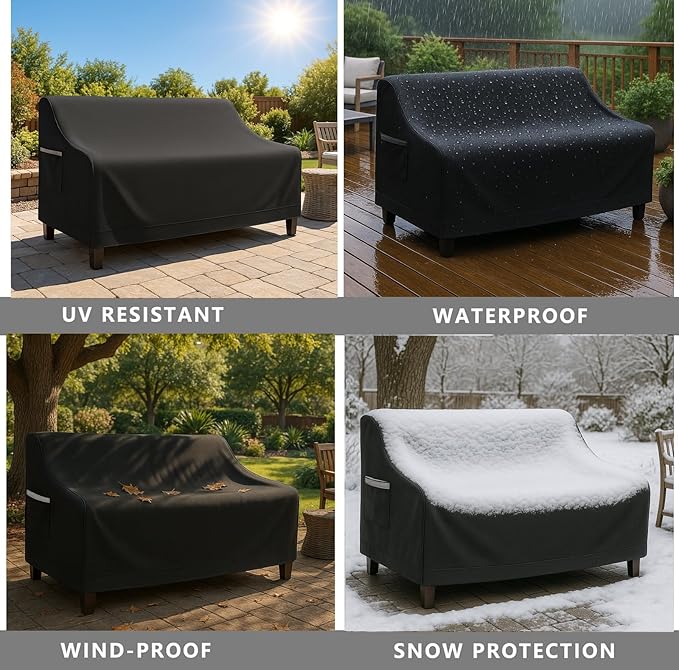 Waterproof Patio Loveseat Cover, 58.3W x 32.7D x 31H inches Heavy Duty 600D Weather-Resistant Outdoor Furniture Protector Black