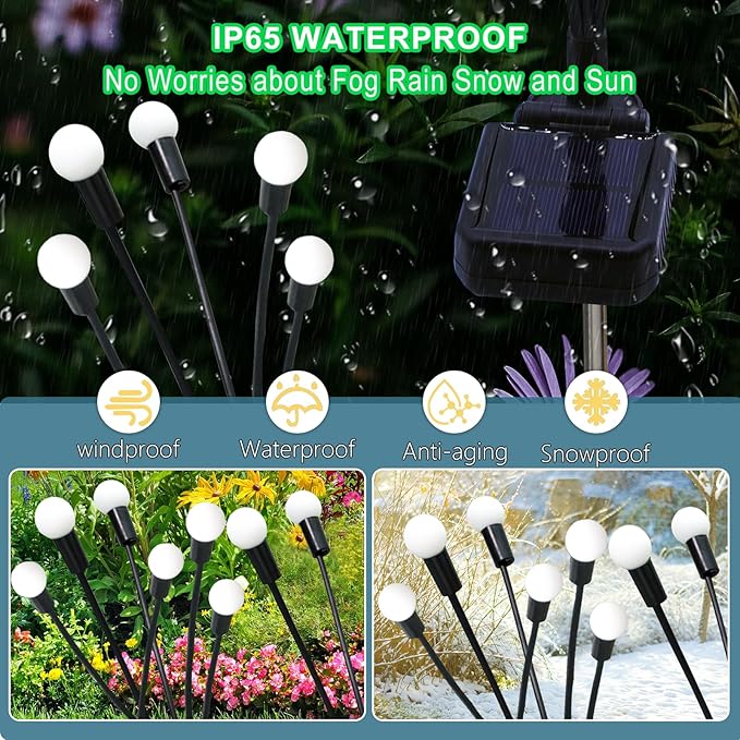 Kohlrabi Solar Garden Lights Outdoor, 6 Pack 48 LED Solar Firefly Lights Waterproof, Sway by Wind, Swaying Light for Yard Patio Backyard Garden Planter Flower Bed Pathway Outdoor Decoration