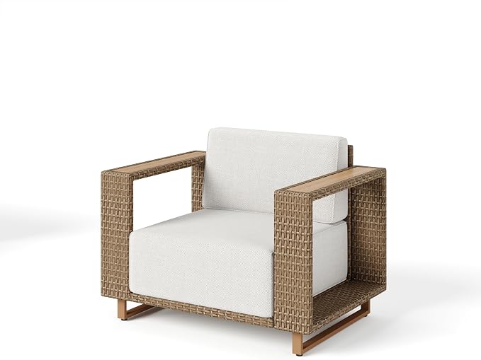 SUNSHINE VALLEY Patio Furniture Set, Outdoor Sectional Conversation Sets, Yellow Rattan Wicker Sofa with 10''Ultra-Thick Cushions, 6 Pieces Lawn Garden Backyard Furniture