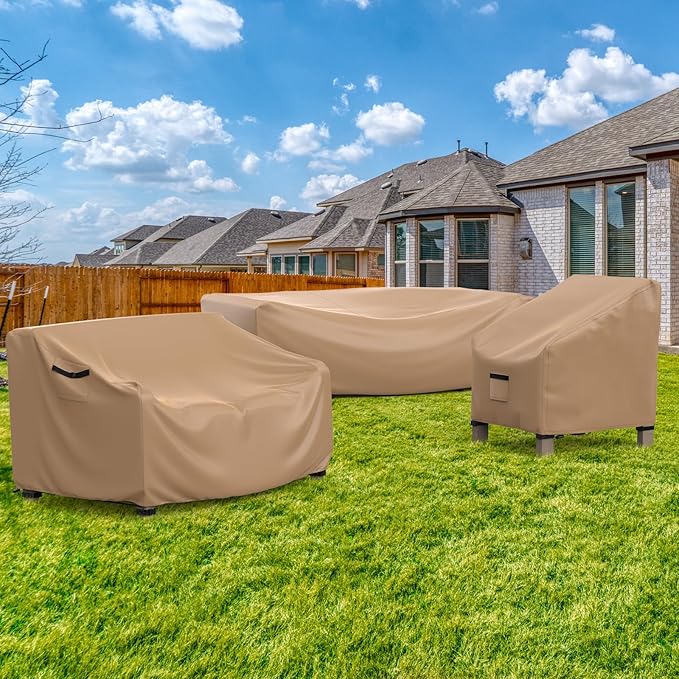 Patio Furniture Set Cover Waterproof, Heavy Duty Furniture Covers for Outdoor Sectional Sofa Set Wicker Rattan Table Chair Rectangular,78"L×62"W×30"H, Brown