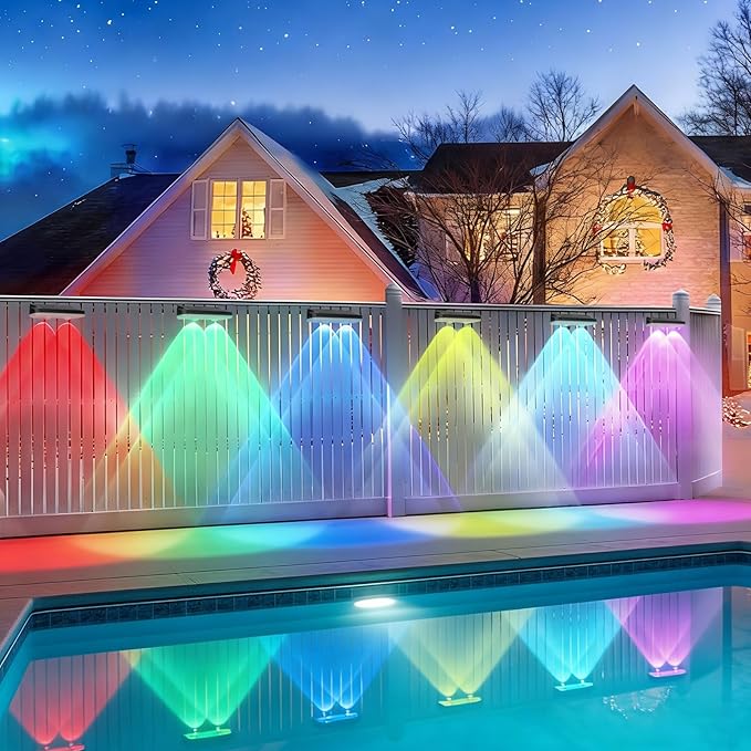 Solar Fence Lights Outdoor Waterproof LED, 13 Lighting Modes, Solar Outdoor Lights Dual Installation IP65 Energy Saving Solar Garden Lights, for Backyard Railings Steps Patio Walls (8)