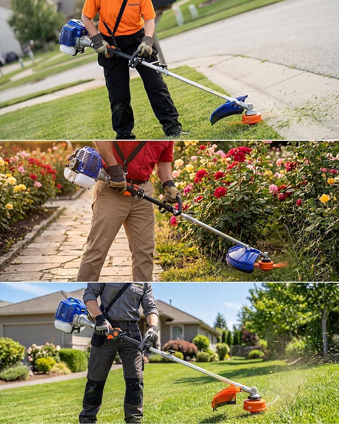 43cc Weed Wacker Gas Powered, 3 in 1 String Trimmer with Shoulder Strap & Handle, Grass Cutter, Lawn Edger Brush Cutter, Weed Eater, Powerful Outdoor Grass Trimmer for Garden, Lawn Care, Blue