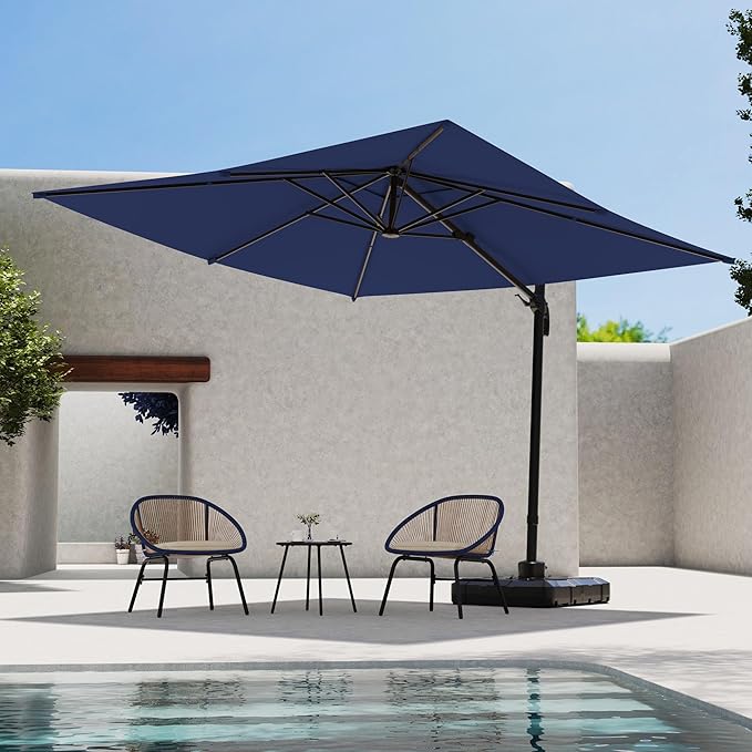 LAUSAINT HOME 9ft Square Cantilever Patio Umbrella, Outdoor Offset Hanging Umbrella with 360° Rotation & Aluminum Pole for Backyard, Pool, Lawn, Deck, Grey,Navy Blue