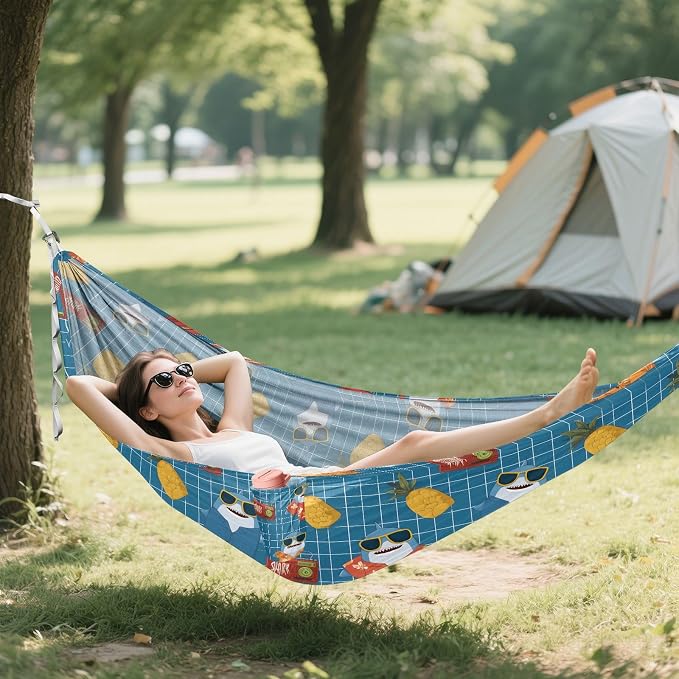 Camping Hammock Outdoor Hammocks for Outside Blue Shark Pineapple Beach Trees Portable Lightweight with Pockets Tree Straps Indoor