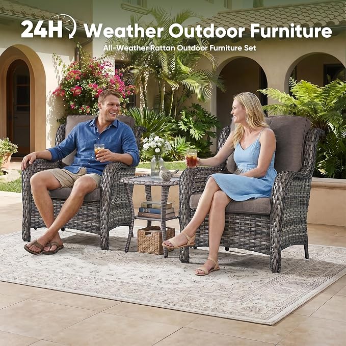 Rilyson Patio Chairs Outdoor Wicker Chair - Rattan Dining Chairs Porch Chairs Outside Club Chairs with High Back and Deep Seating(Mixed Grey/Grey)