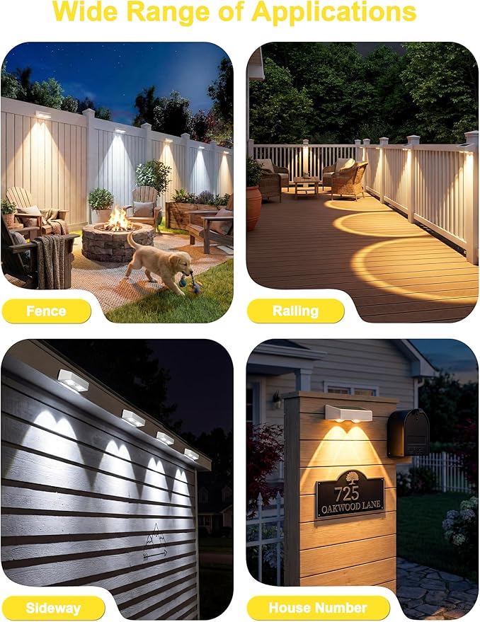 JOFIOS Solar Fence Lights Outdoor with Remote, 8 Pack, 9 Fixed Colors & Color Changing Solar Lights Outdoor Waterproof IP65 Dusk-to-Dawn Vinyl Fence Lights for Patio, Railing, Pool, Porch, Backyard