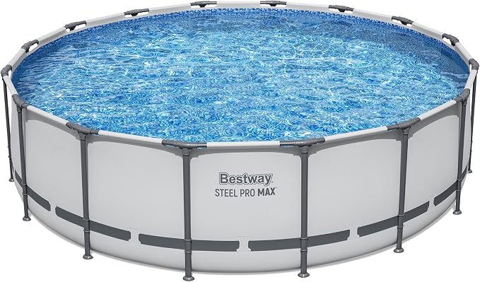 Bestway Steel Pro MAX 16' x 48" Above Ground Pool, Round Metal Frame Outdoor Swimming Pool Set with Filter Pump, Ladder, and Cover, Gray