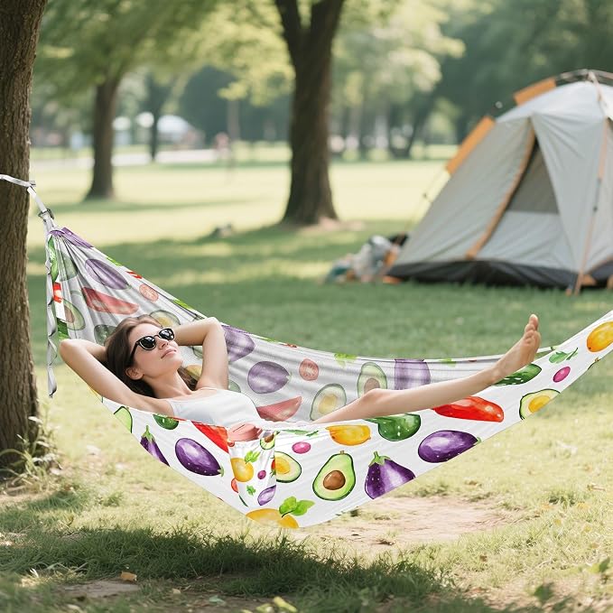 Camping Hammock Outdoor Hammocks for Outside Avocado Tomato Eggplant Beach Trees Portable Lightweight with Pockets Tree Straps Indoor