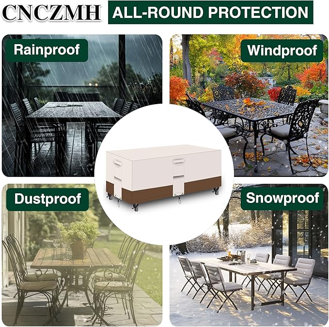 Heavy Duty Patio Furniture Covers Waterproof, 600D Outdoor Furniture Cover Waterproof for Sectional Sofa Couch, Outdoor Dining Table and Chair Set Covers 126''L x 64''W x 28''H, Beige Brown