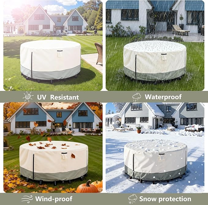 48 inch Round Patio Table Cover,600D Heavy Duty Outdoor Furniture Covers Waterproof,Round Patio Table for Patio Furniture Covers,48" Dia x 28" H Beige
