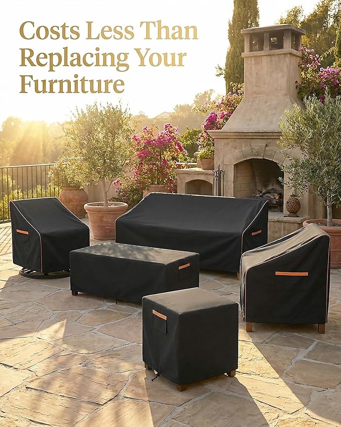 Waterproof Patio Ottoman Cover, 600D Heavy Duty Square Outdoor Side Table Furniture Cover with Windproof Buckles & Air Vents, All-Weather Outdoor Furniture Protection, Black, 32 x 32 x 18 Inches