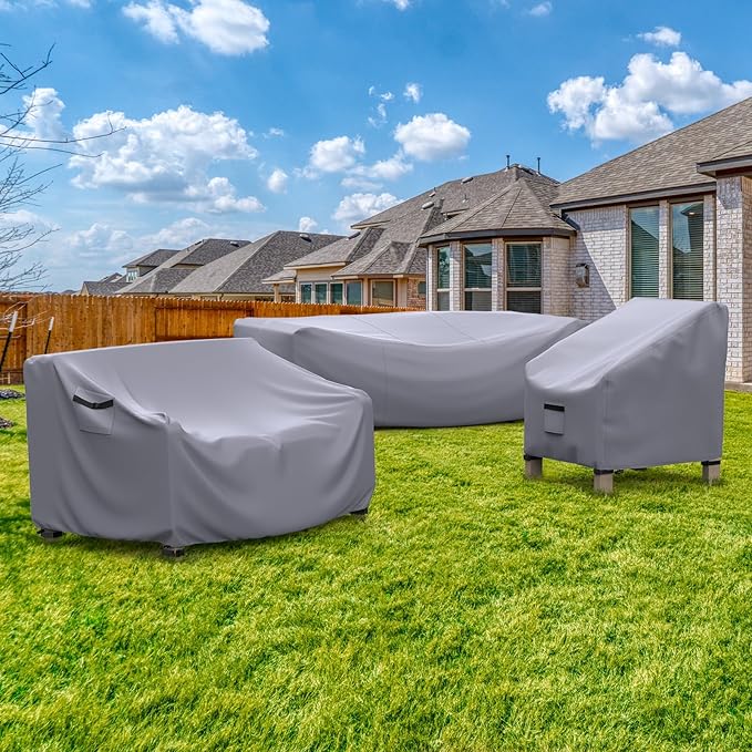 Patio Furniture Set Cover Waterproof, Heavy Duty 600D Funiture Covers for Outdoor Sectional Sofa Set Wicker Rattan Table Chair Rectangular,128" L×83" W×28" H,Grey