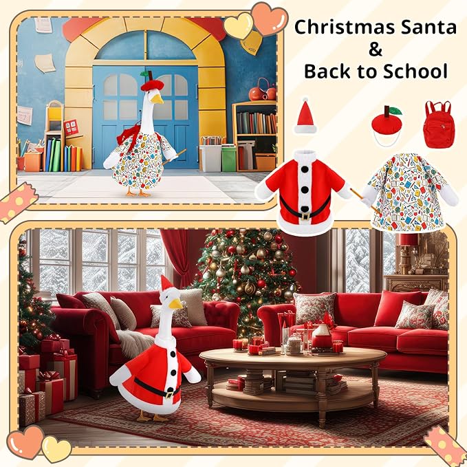 Booson 10 Pack Holiday Porch Goose Outfits 23 Inch | Christmas Valentine St. Patrick 4th of July Halloween Football Back to School All Seasons Theme for Lawn Patio Yard Decor