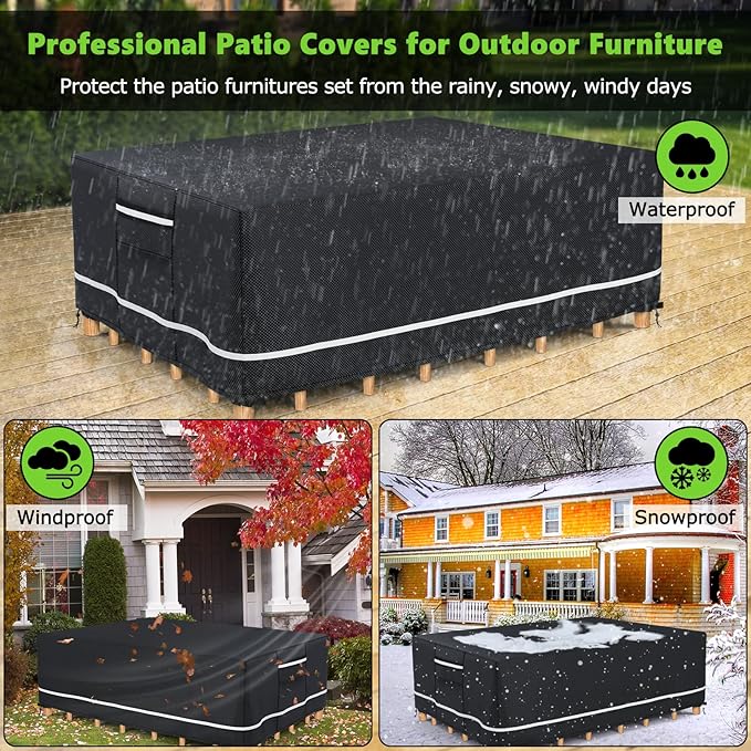 Patio Furniture Covers Waterproof, Heavy Duty 600D Outdoor Furniture Covers for Outside Sectional Sofa Set,Tear Resistance and Anti-UV,126"L x 63"W x 28"H, Black with White Border
