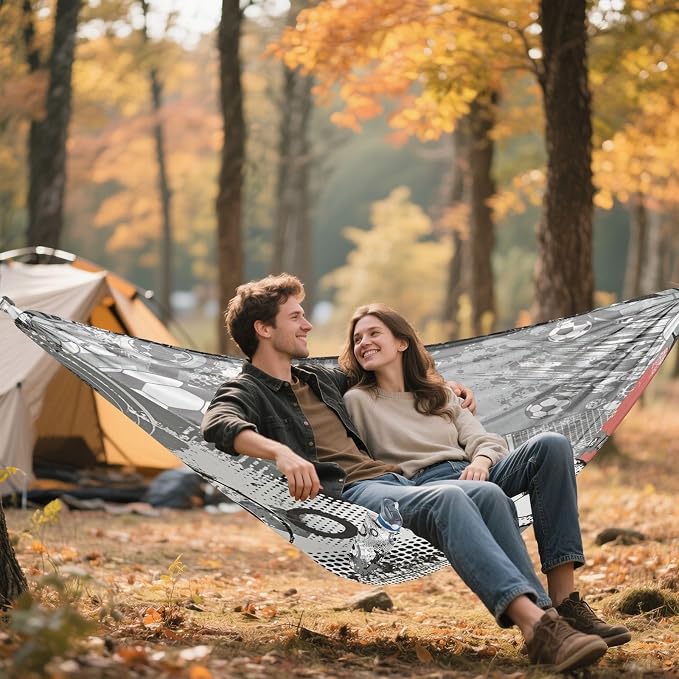 Soccer Graffiti Camping Hammock, Portable Lightweight Single Hammock with Tree Straps and Aluminum Carabiners, 114" x 54" Travel Hammock for Hiking Backpacking Beach