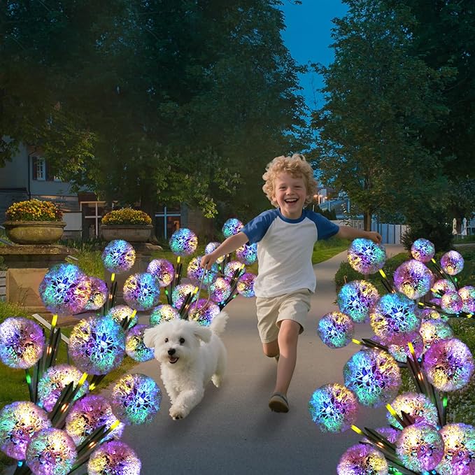 Solar Garden Lights Outdoor - Solar Flowers Lights Outdoor Decorative Waterproof Upgraded, 40 Hours Dandelion Light Yard Pathway Solar Powered Lamp, Cemetery Decorations, Backyard Decor, 4pcs