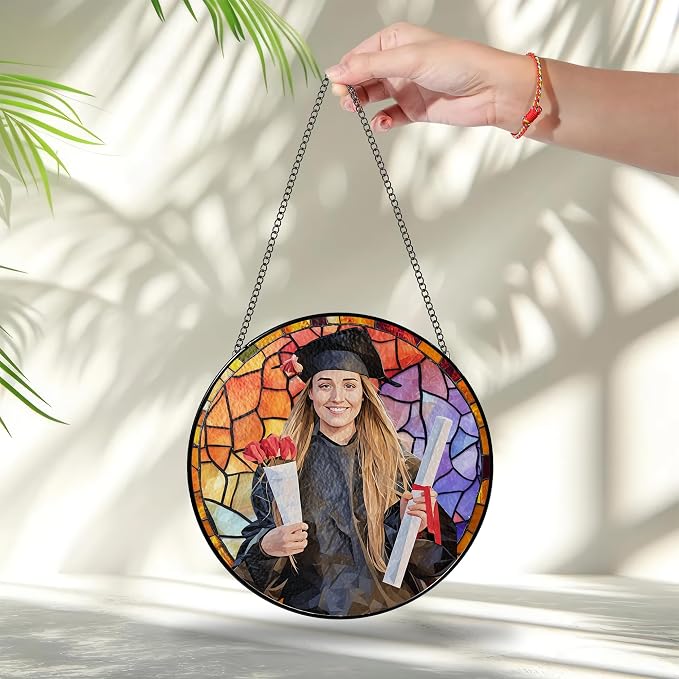 2025 Personalized Graduation Gift - Custom Stained Glass Window Hanging Suncatcher for Girl, Daughter, Son - Portrait Family, Couple - Unique Graduation Gifts with Photo