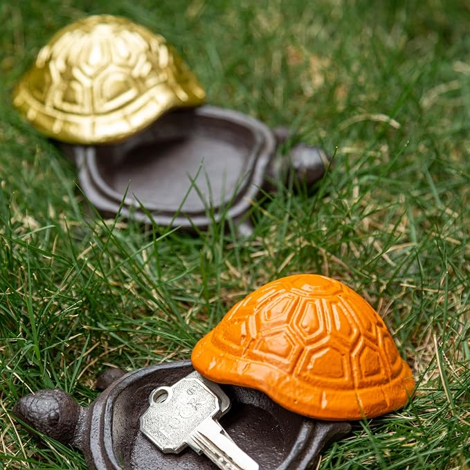 Spare Key Hiders Outside Cast Iron Turtle Hidden Key Holder for Outdoor, Yard, Patio Hide A Key and Decoration Garden, Gold