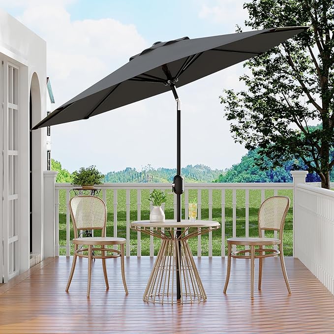 GarveeLife 9FT Patio Umbrella Outdoor, Table Umbrella with Push Button Tilt and Crank, 8 Sturdy Ribs UV Protection Waterproof for Garden, Pool, Market, Deck