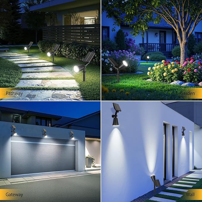Solar Spot Lights Outdoor Cool White, 1000LM Big Adjustable Solar Lights Outdoor Waterproof, 2-in-1 Bright Solar Powered Spotlights Landscape Lighting for Garden, Yard, Pathway, Tree, Flag