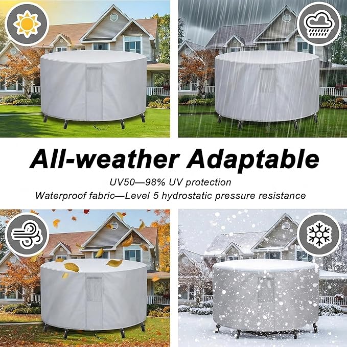 UPGRADE Outdoor Furniture Covers, Custom Size 48"(D) x 12"(H) Round Patio Table and Chair Waterproof Covers, Heavy Duty 420D,Silver