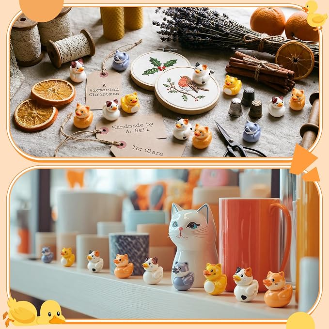 Novabright 100 Pcs Mini Resin Cat Ducks Tiny Resin Cat Ducks Figures to Hide Small Animal Statue for DIY Cake Craft Garden Landscape Ornament Potted Decoration Birthday Party Supplies