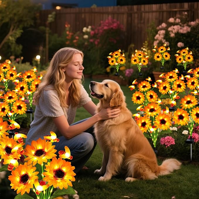 ANGMLN Solar Garden Lights 6 Pack Solar Swaying Bee Lights with Sunflowers, Gifts for Mom Women Mothers Day, Waterproof Firefly Flower Light for Outdoor Decor,Decoration for Patio Yard Landscape