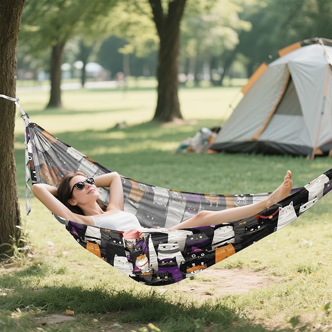 Camping Hammock Outdoor Hammocks for Outside Cat Vintage Cute Beach Trees Portable Lightweight with Pockets Tree Straps Indoor
