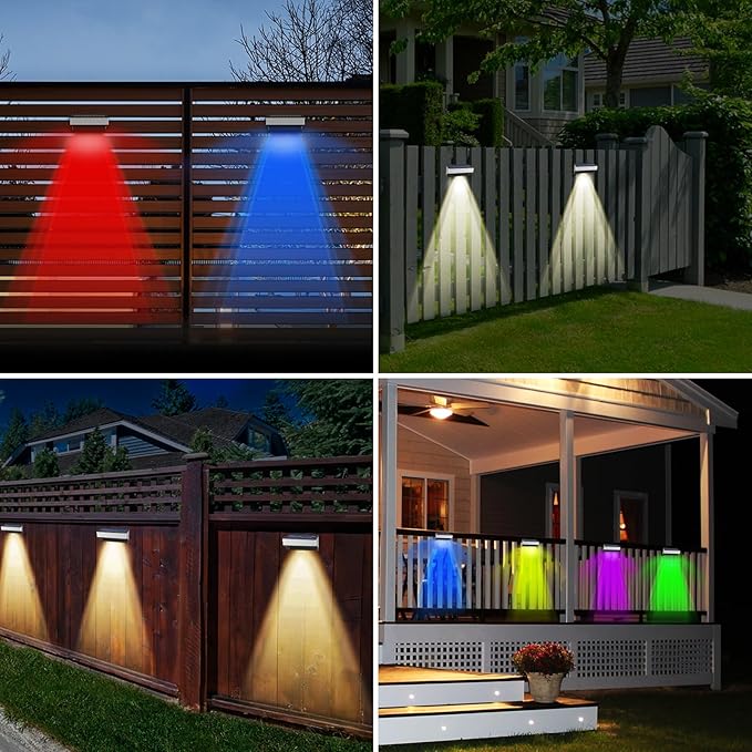 Solar Fence Lights Outdoor,8 Pack Step Lights Solar Powered with 9 Lighting Options, IP65 Waterproof, Deck Light Solar Powered for Outside/Backyard/Patio/Wall/Railing/Pool/Stair