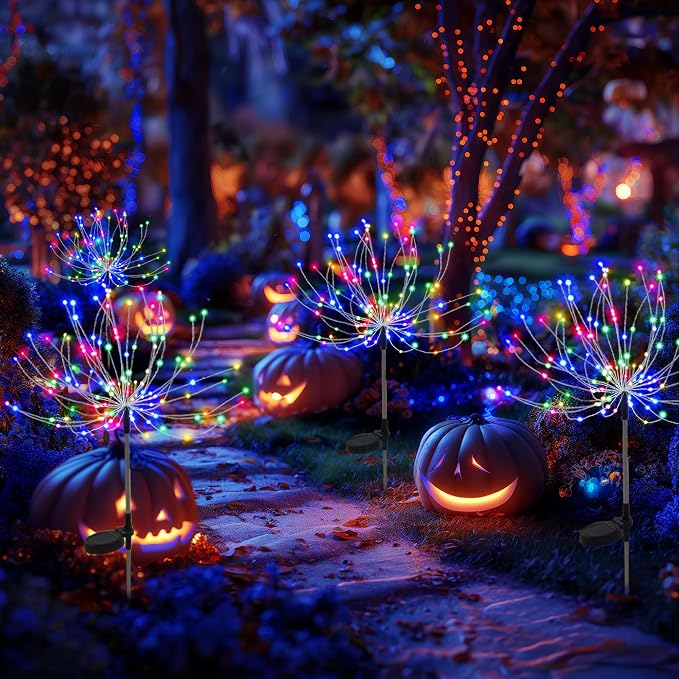 PEVOROS Solar Firework Fairy Garden Lights Outdoor, Colorful, 4 Pack | 120 LEDs, Waterproof, Fairy Garden Decor, Auto On/Off, Solar Powered, for Yard, Patio, Porch, Flower Pot, Pathway