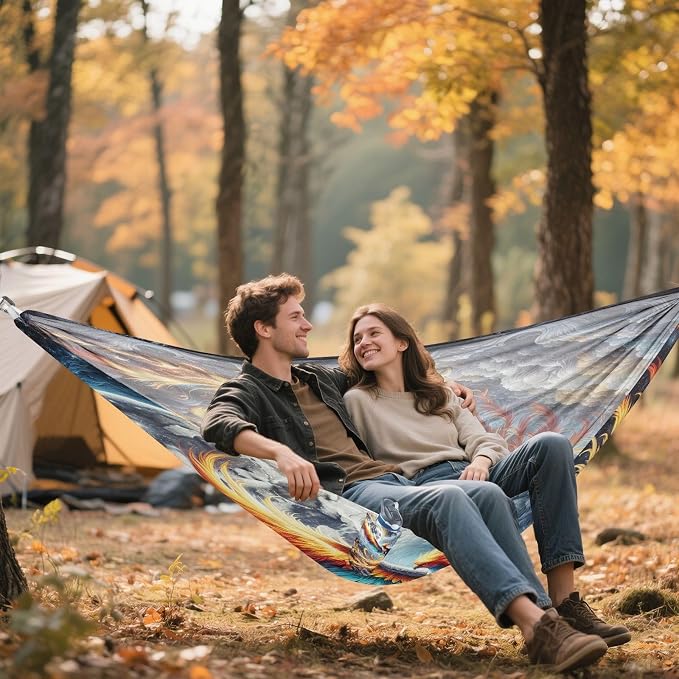 Cloud Flying Phoenix Camping Hammock, Portable Lightweight Single Hammock with 3 Straps and Aluminum Carabiners, 114" x 54" Travel Hammock for Hiking Backpacking Beach