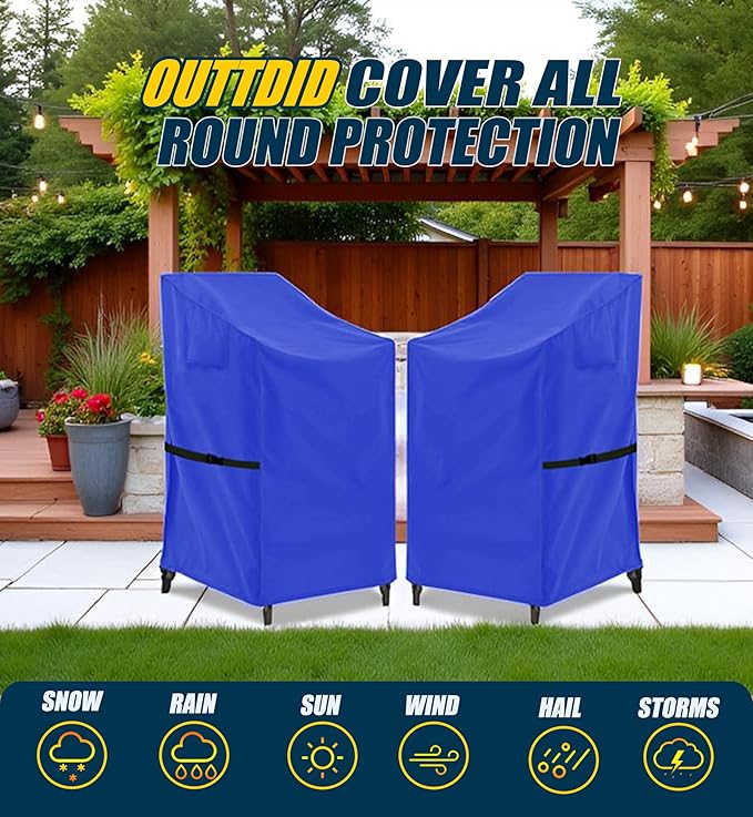 Stackable Patio Chair Cover - 600D High Back Outdoor Chair Cover Waterproof & Heavy Duty, 2 Pack Lawn Furniture Stacking Seat Cover for 4-6 Outdoor Stackable Dining Chairs - 28 x 36 x 47 Inch