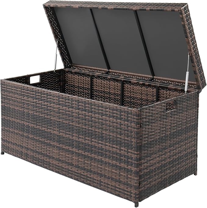 132 Gallon Wicker Storage Box,Patio PE Rattan Storage Container for Indoor Outdoor Outside,Lockable Deck Box for Cushions,Pillows,Towels,Garden Tools,Patio Furniture