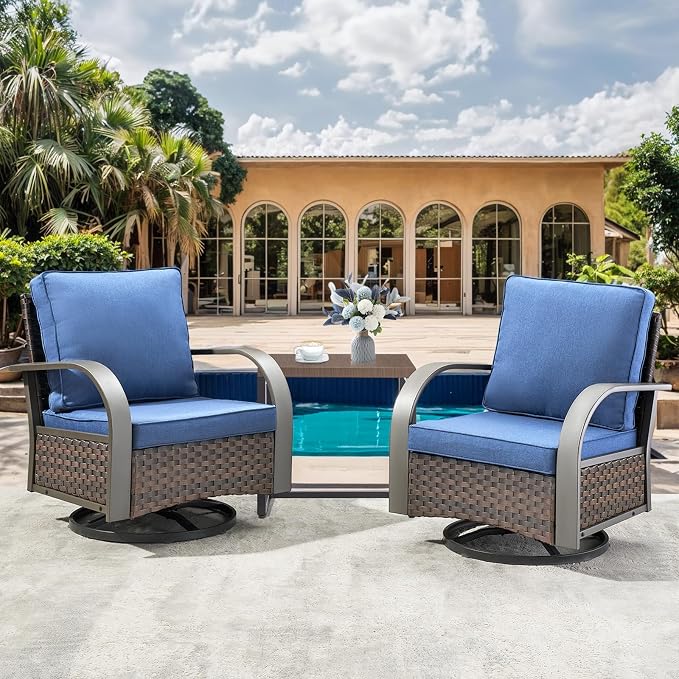 HUMMUH 3PCS Patio Table and Chairs Set -All Weather Outdoor Swivel Rocker Patio Chairs for Deck Porch Lawn Garden Backyard