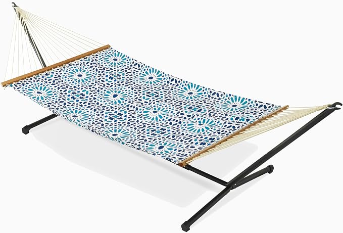 Fab Habitat Farmhouse Recycled Polyester Hammock - Mosaic Tile - Blue - Indoor/Outdoor, Quick Dry, 2 Person 460 lbs Capacity - Patio, Poolside, Backyard, Garden, Beach, Balcony - 12-14 ft Adjustable