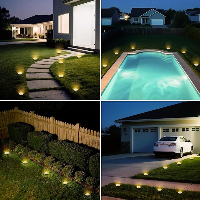 vighep Mini Solar Ground Lights, 24 Pack Solar Lights Outdoor Waterproof, Upgraded LED Flat Landscape Lighting for Outside Pathway Garden Patio Yard Driveway,Warm White