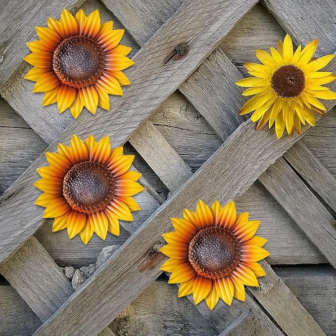 YEAHOME Sunflower Wall Decor - 9'' Metal Flower Wall Art Decorations 3 PACK Spring Yard Garden Sunflower Decor Hanging for Kitchen, Bathroom, Bedroom, Set of 3 Handmade Gift for Home, Indoor, Outdoor