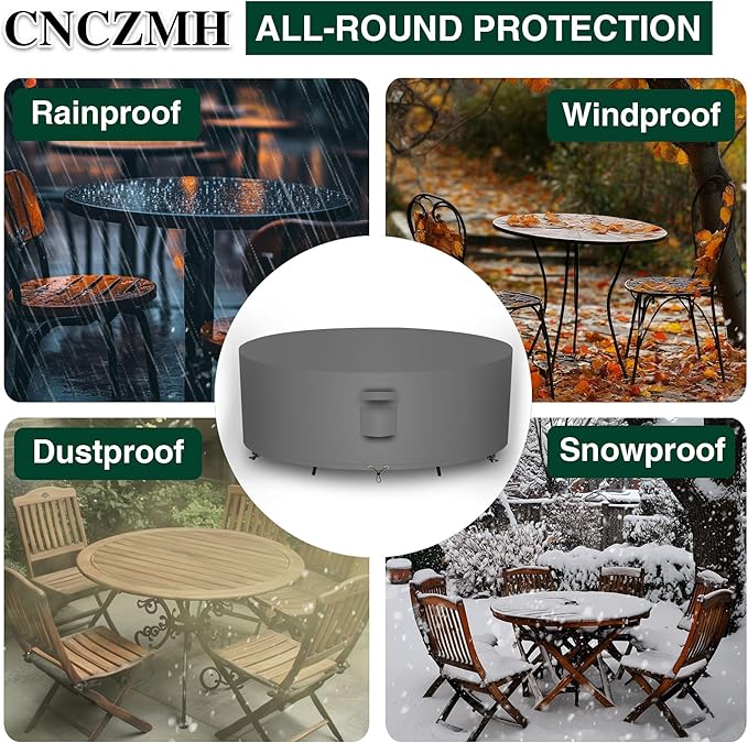 Heavy Duty Patio Furniture Covers Waterproof, 600D Round Outdoor Furniture Cover Waterproof for Sectional Sofa Couch, Outdoor Dining Table and Chair Set Covers 92"DIA x 28"H, Grey
