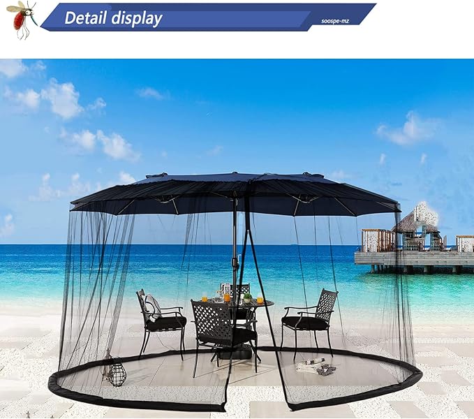 Mosquito Neting for 15FT Double-Sided Patio Umbrella Sunbrella Neting Double Zipper Water Pipe Bottom Used and for Patio Gazebo pop up canopy10x10 Interchangeable (Black 15ft)