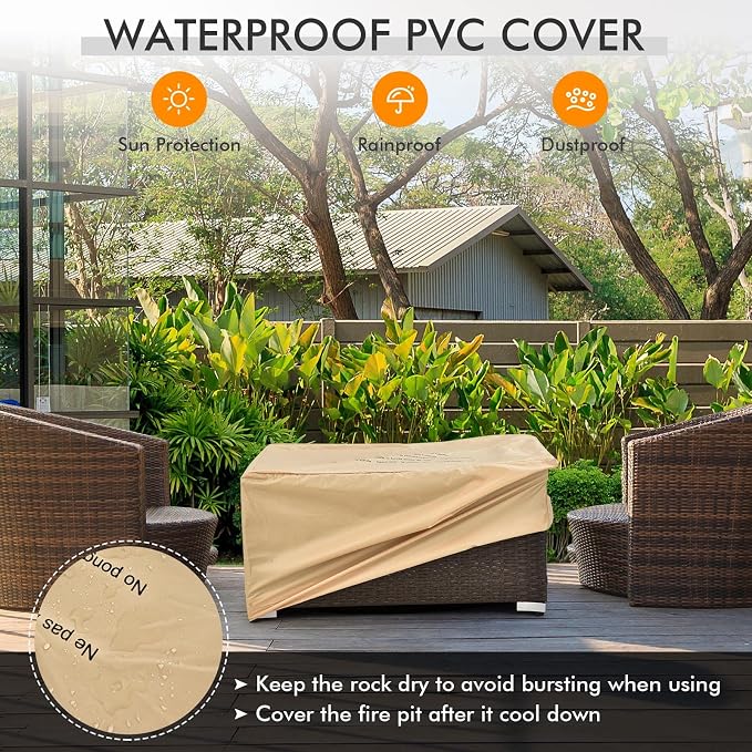 Tangkula 8 Piece Outdoor Wicker Sofa Set, Patio Rattan Conversation Set w/32” Propane Fire Pit Table & Tank Holder, 40,000 BTU Heat Output, Cozy Seat & Back Cushions, Fire Pit PVC Cover (Turquoise)